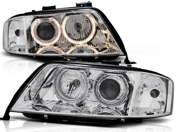 Scheinwerfer Angel Eyes für Audi A6 C5 4B Bj. 97-01 Chrom